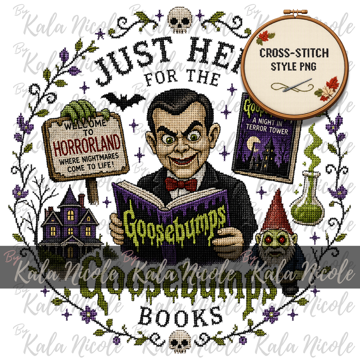 Just Here for the Books Cross-Stitch PNG | Goosebumps