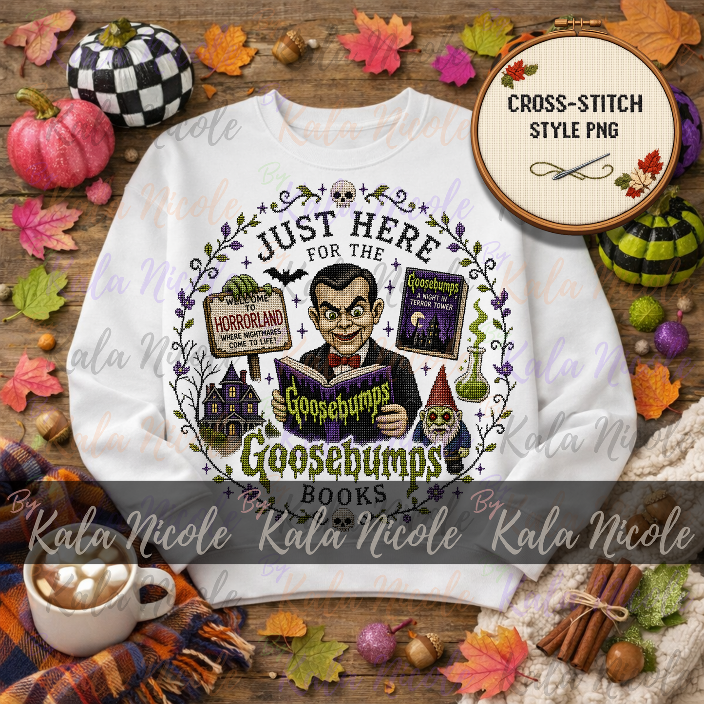 Just Here for the Books Cross-Stitch PNG | Goosebumps