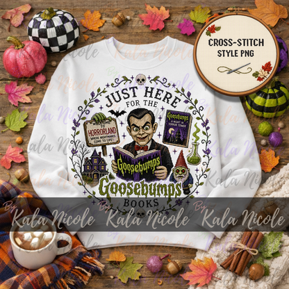 Just Here for the Books Cross-Stitch PNG | Goosebumps