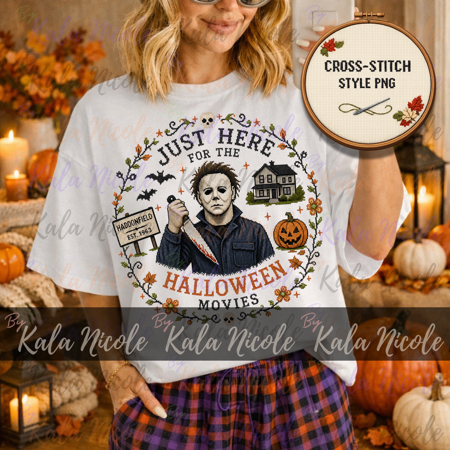 Just Here for the Movies Cross-Stitch PNG | Michael Myers Halloween