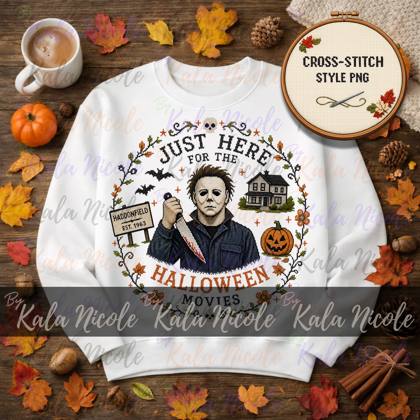 Just Here for the Movies Cross-Stitch PNG | Michael Myers Halloween