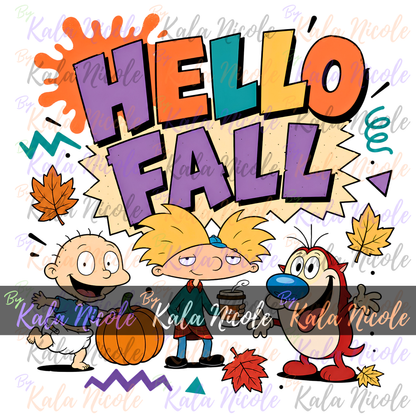 90s Cartoon Hello Fall PNG