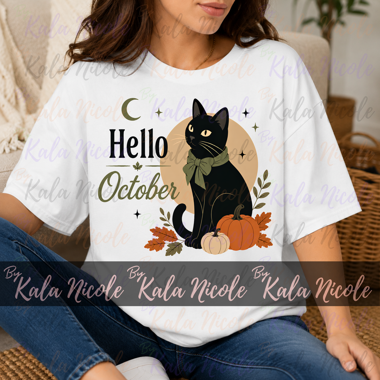 Black Cat PNG | Hello October Green PNG