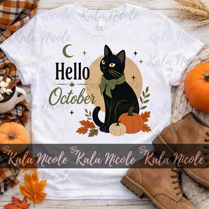 Black Cat PNG | Hello October Green PNG