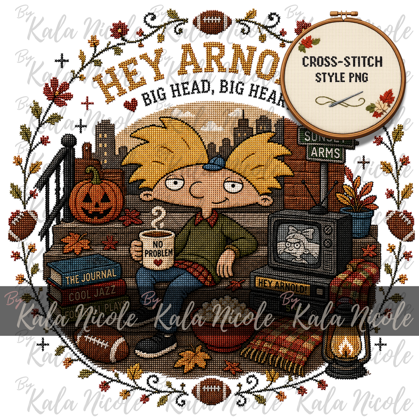 Hey Arnold Fall Cross-Stitch PNG | Big Head Big Heart