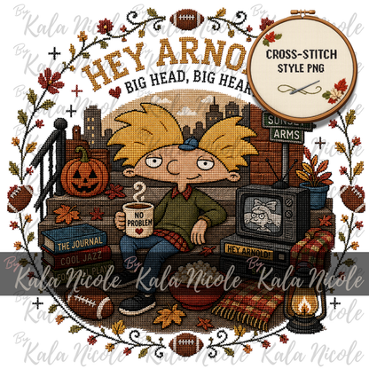 Hey Arnold Fall Cross-Stitch PNG | Big Head Big Heart