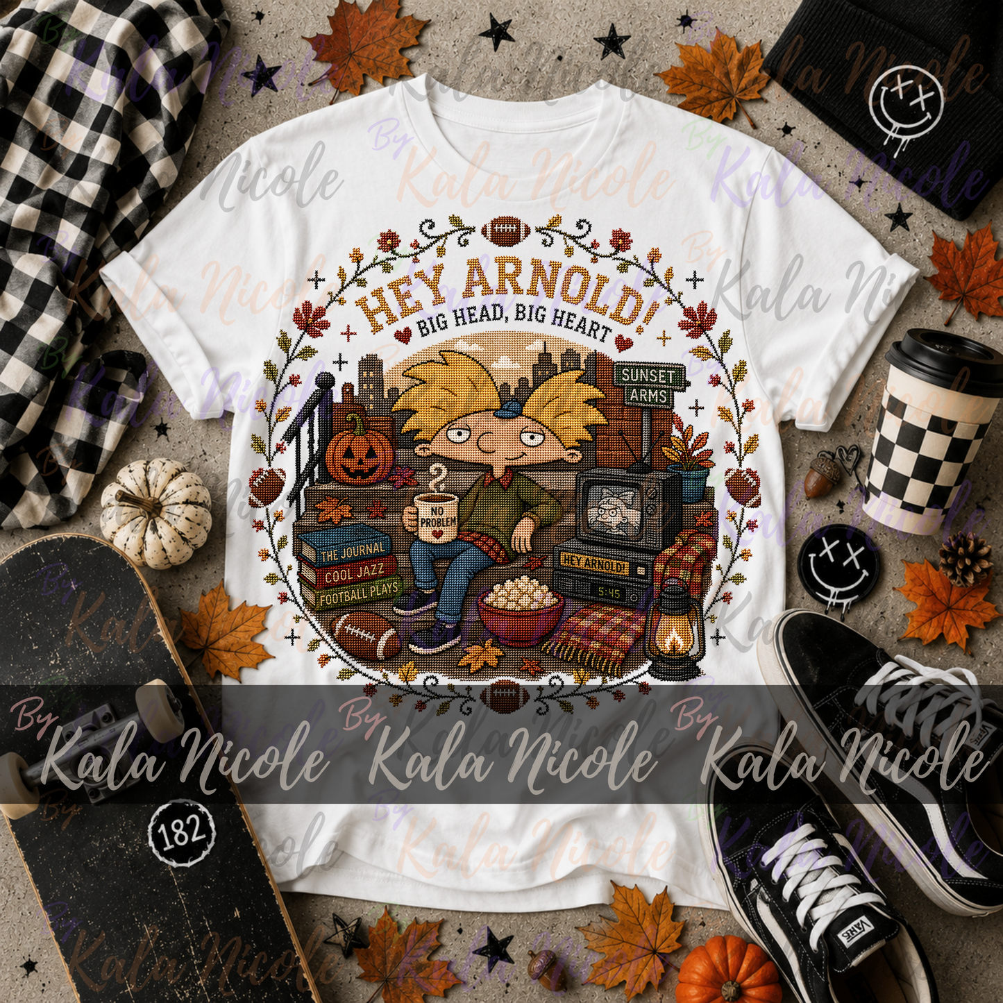 Hey Arnold Fall Cross-Stitch PNG | Big Head Big Heart