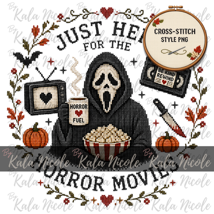Just Here for the Movies Cross-Stitch PNG | Horror