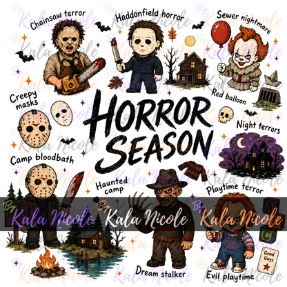 Horror Season Doodle PNG Bundle | Trendy Halloween PNG | Horror Movie Clipart (Digital Download)