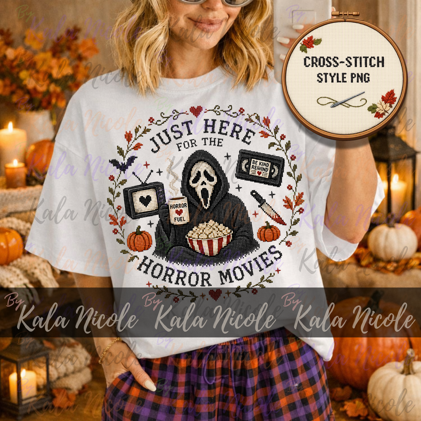 Just Here for the Movies Cross-Stitch PNG | Horror
