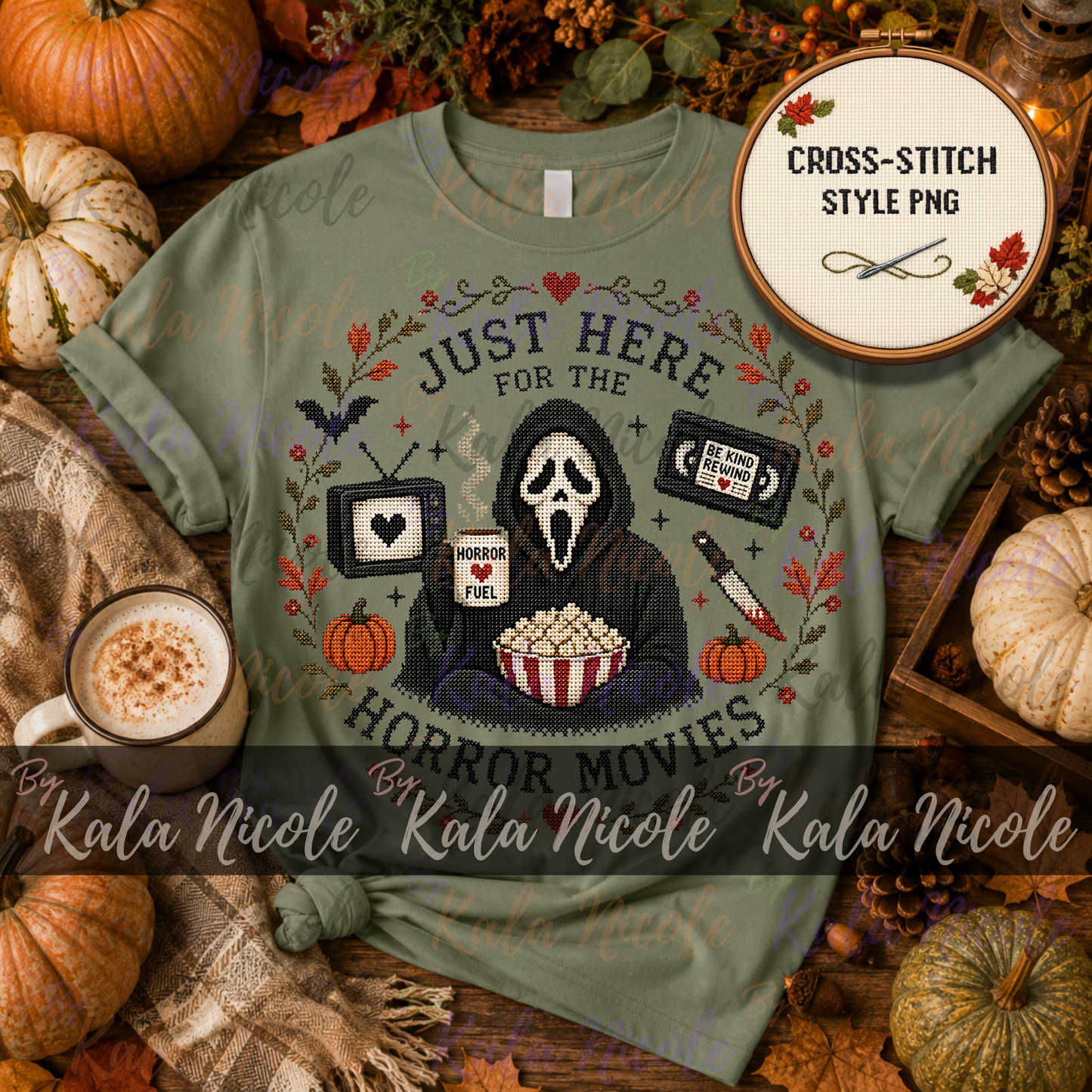 Just Here for the Movies Cross-Stitch PNG | Horror