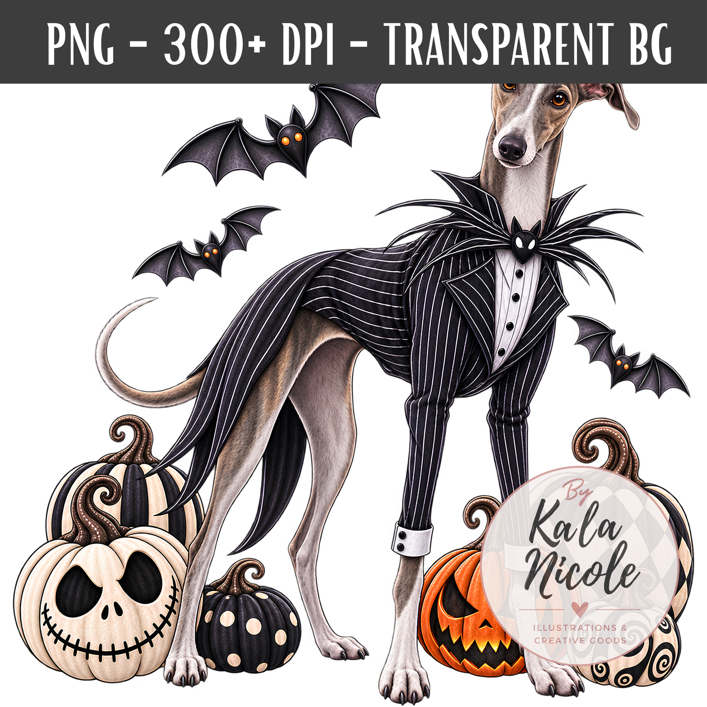 Italian Greyhound Jack Skellington Halloween PNG Version 3