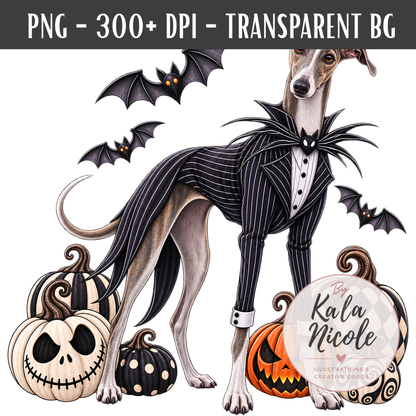Italian Greyhound Jack Skellington Halloween PNG Version 3