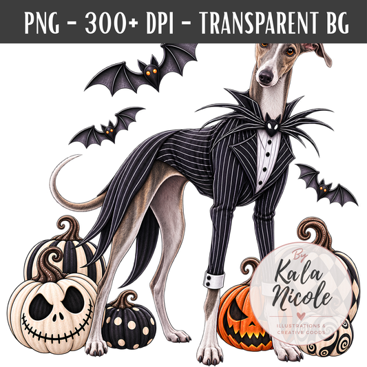 Italian Greyhound Jack Skellington Halloween PNG Version 3