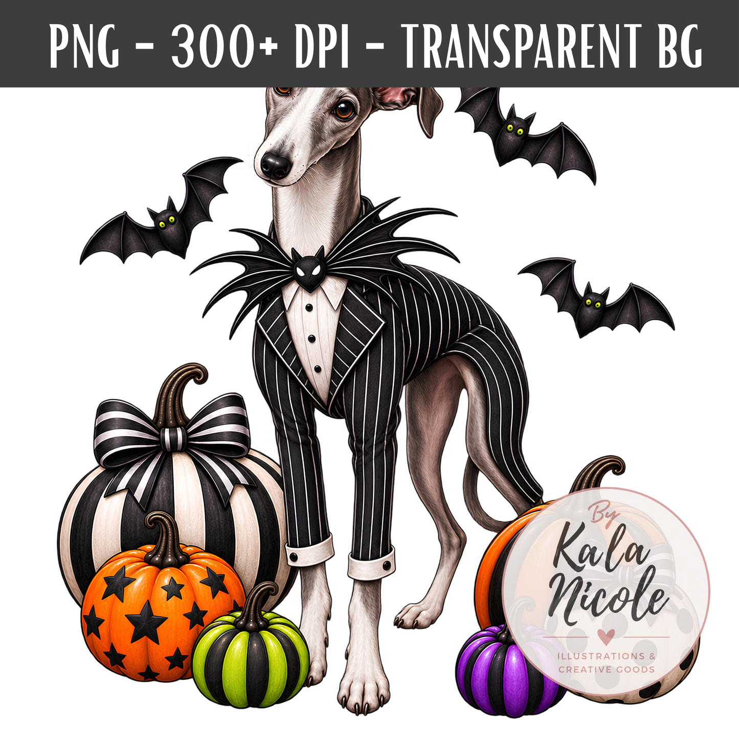 Italian Greyhound Jack Skellington Halloween PNG Version 2