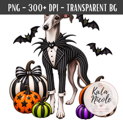 Italian Greyhound Jack Skellington Halloween PNG Version 2