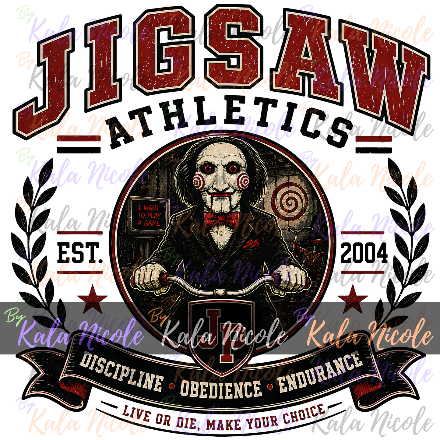 Jigsaw Athletics PNG | Vintage College Horror PNG