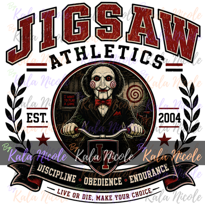 Jigsaw Athletics PNG | Vintage College Horror PNG