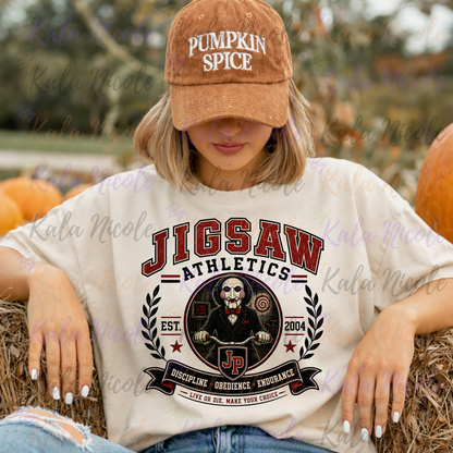 Jigsaw Athletics PNG | Vintage College Horror PNG