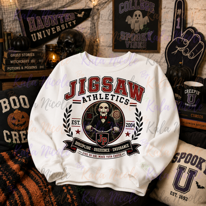 Jigsaw Athletics PNG | Vintage College Horror PNG