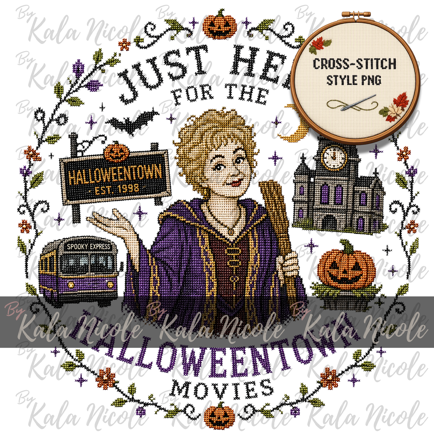 Just Here for the Movies Cross-Stitch PNG | Halloweentown