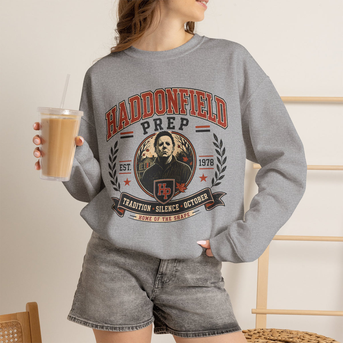 Haddonfield Prep Crewneck Sweatshirt – Retro Horror School Logo