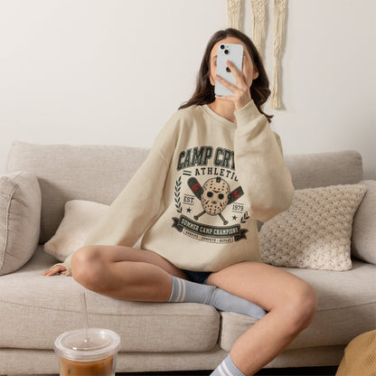 Camp Crystal Athletics Crewneck Sweatshirt – Retro Horror School Logo