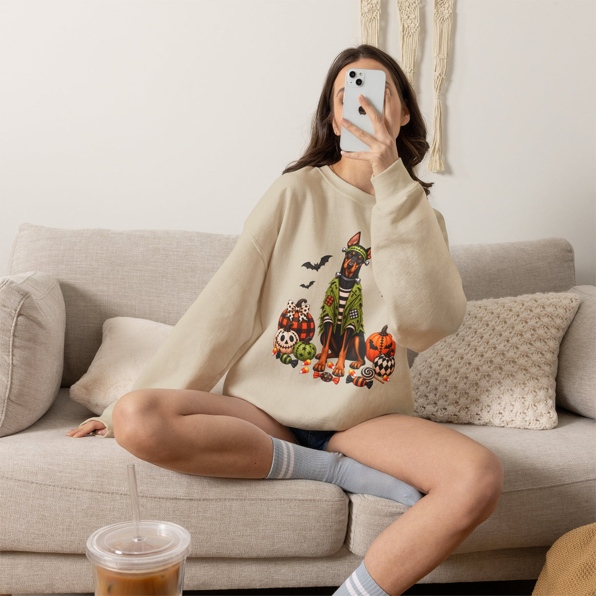 Doberman Halloween Sweatshirt — Spooky Dog Pumpkin Crewneck