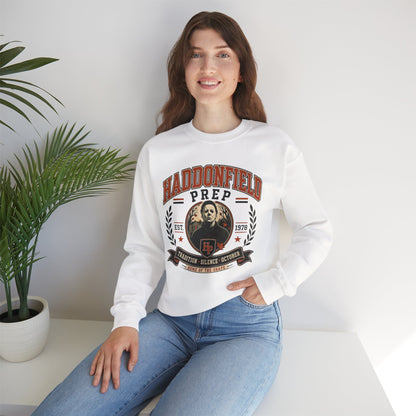 Haddonfield Prep Crewneck Sweatshirt — Retro Horror School Logo