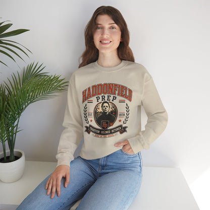 Haddonfield Prep Crewneck Sweatshirt — Retro Horror School Logo