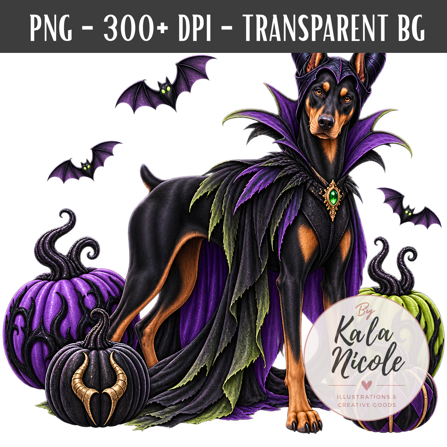 Doberman Maleficent Halloween PNG