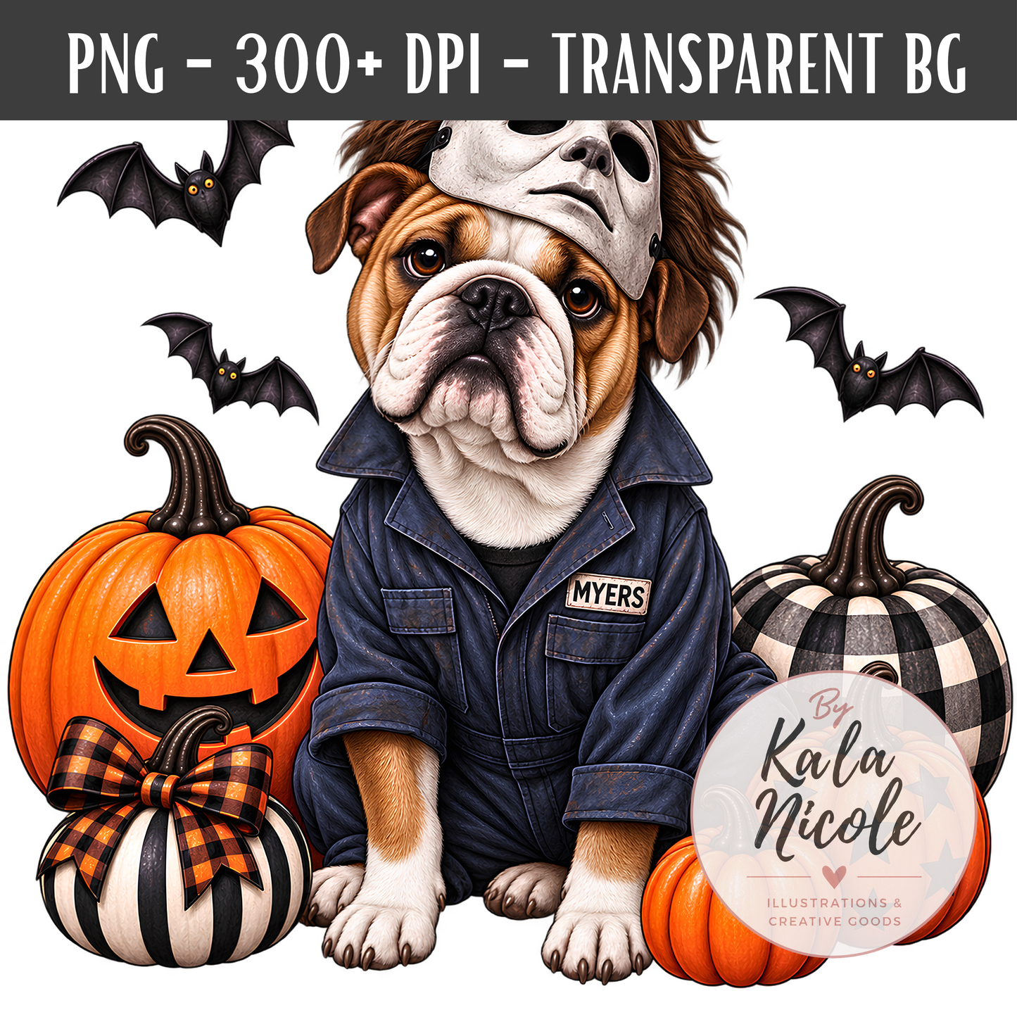 English Bulldog Michael Myers Halloween PNG