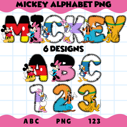 Mickey & Friends Alphabet PNG Bundle | ABC 123