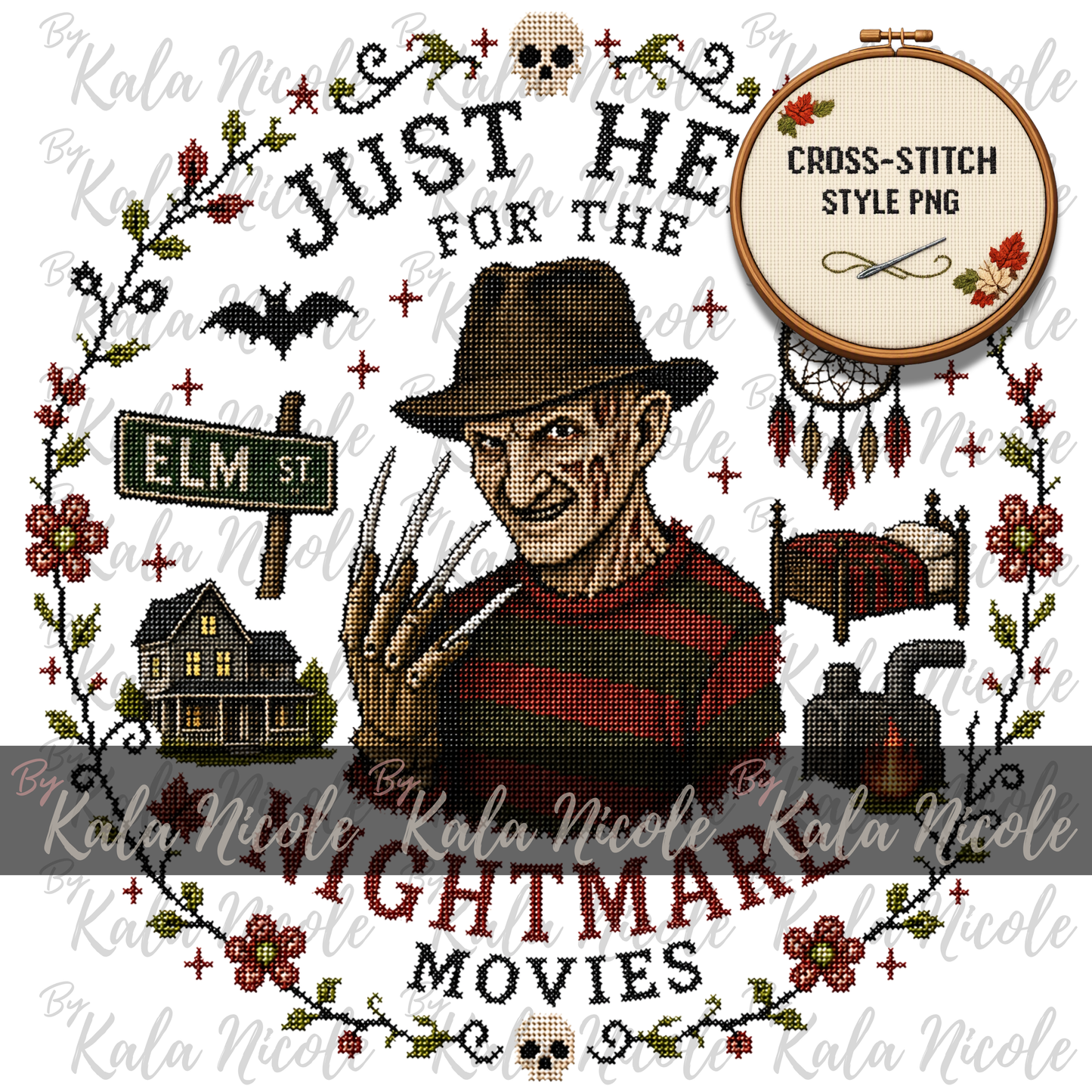 Just Here for the Movies Cross-Stitch PNG | Freddy Nightmare