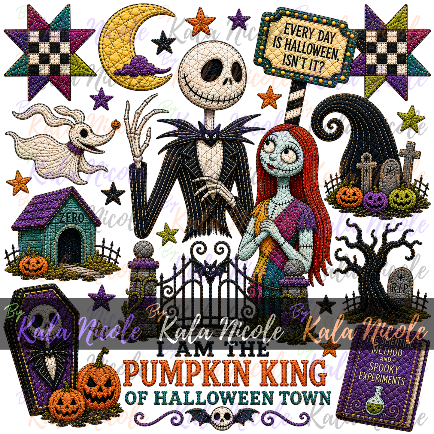 Nightmare Before Christmas PNG | Quilt Style Pumpkin King