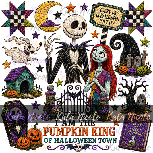 Nightmare Before Christmas PNG | Quilt Style Pumpkin King