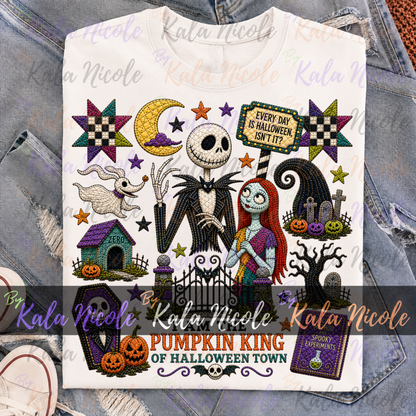 Nightmare Before Christmas PNG | Quilt Style Pumpkin King