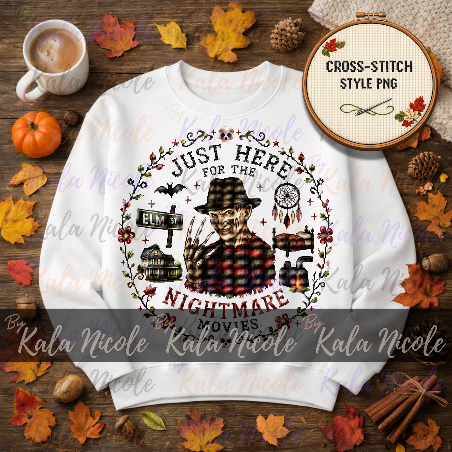 Just Here for the Movies Cross-Stitch PNG | Freddy Nightmare
