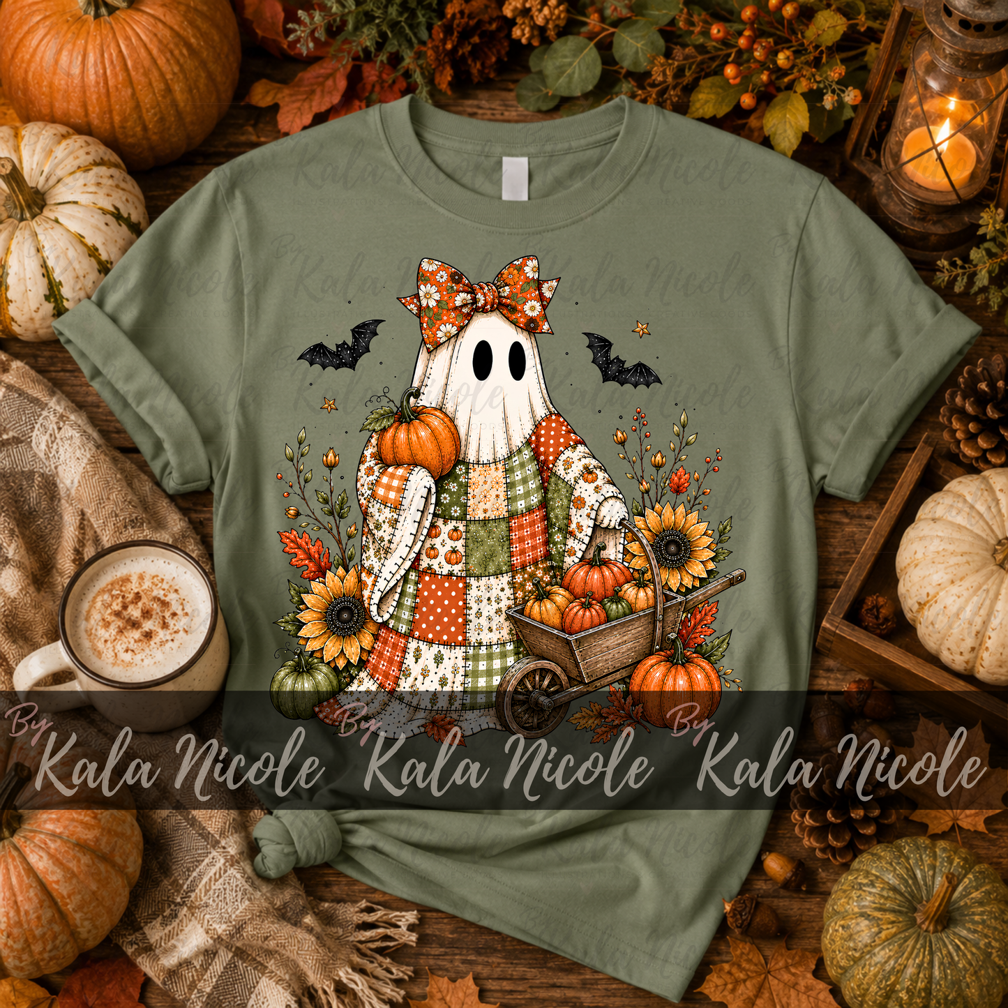 Patchwork Pumpkin Patch Ghost PNG | Trendy Fall PNG | Halloween PNG | Cute Ghost Clipart (Digital Download)