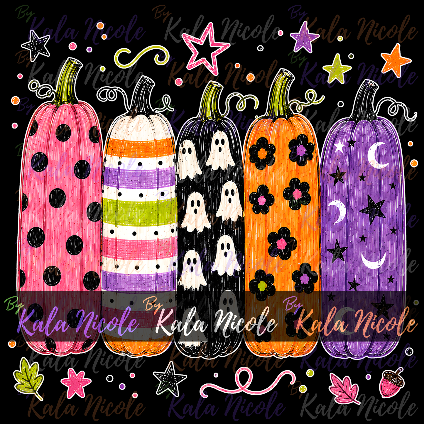 Trendy Pumpkins PNG Bundle | Fall Halloween PNG | Patterned Pumpkin Clipart (Digital Download)