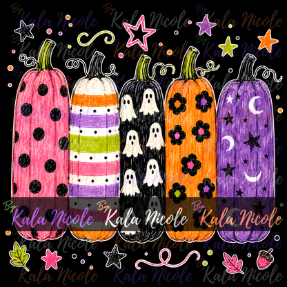 Trendy Pumpkins PNG Bundle | Fall Halloween PNG | Patterned Pumpkin Clipart (Digital Download)