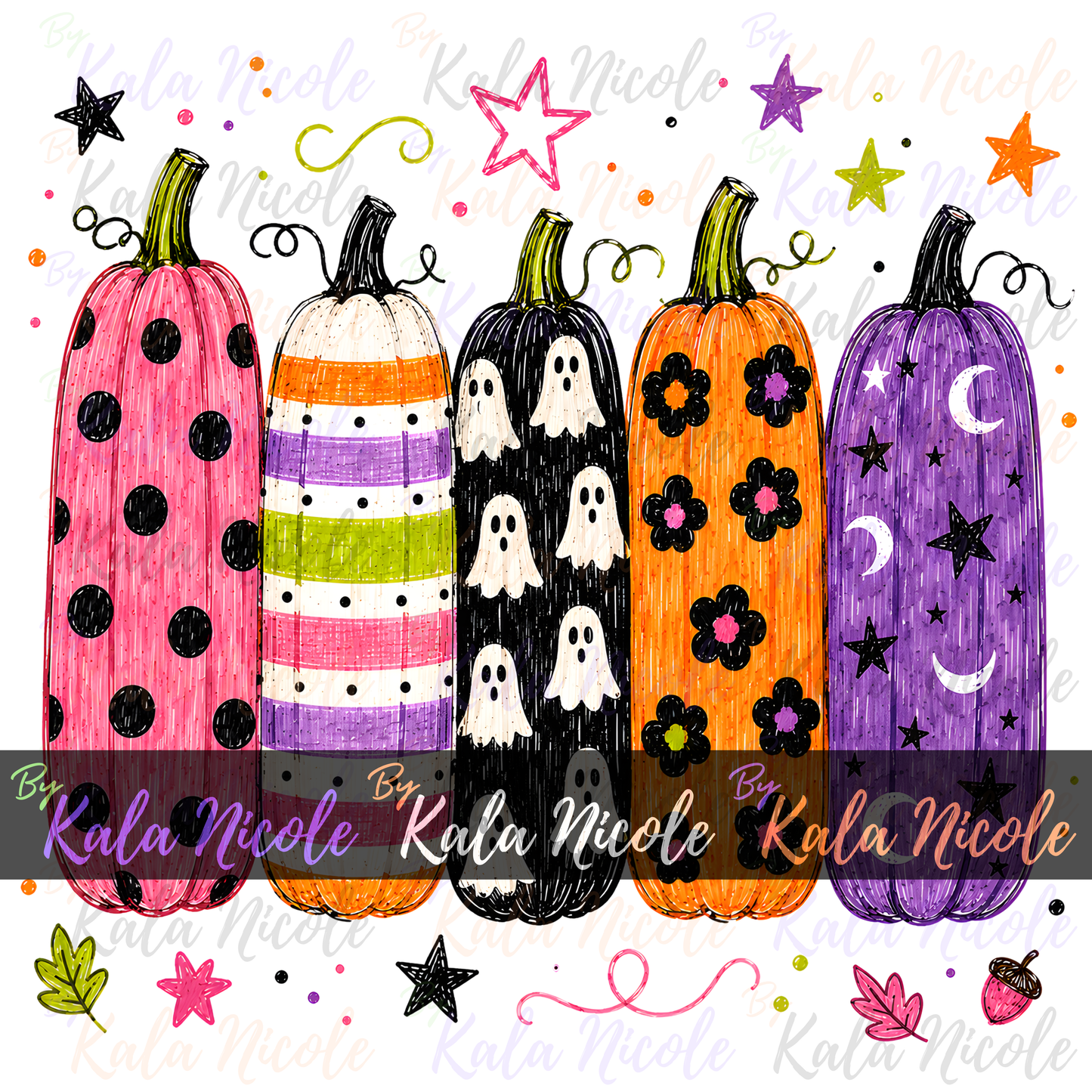 Trendy Pumpkins PNG Bundle | Fall Halloween PNG | Patterned Pumpkin Clipart (Digital Download)