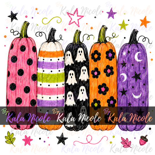 Trendy Pumpkins PNG Bundle | Fall Halloween PNG | Patterned Pumpkin Clipart (Digital Download)