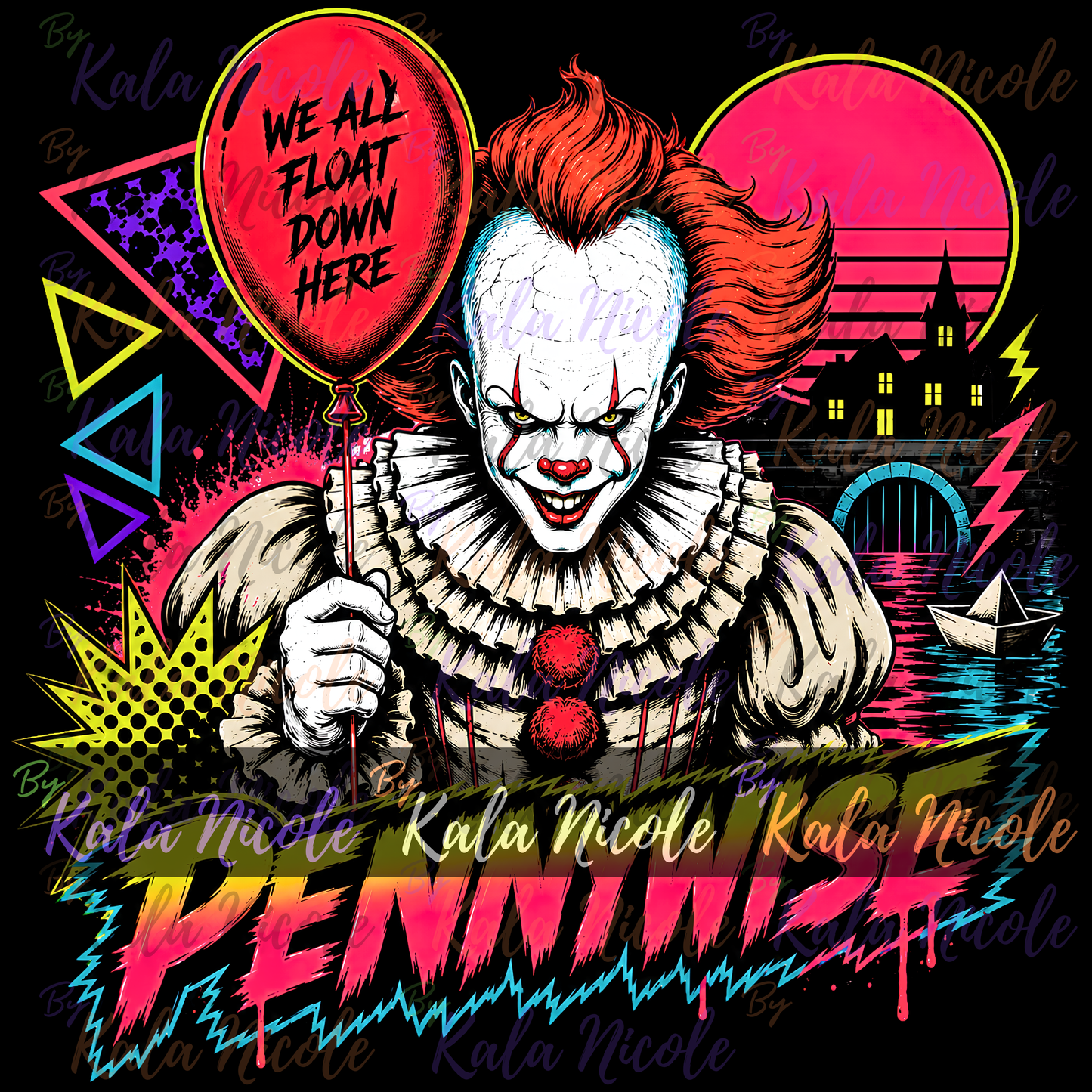80s Neon Horror PNG | Sewer Clown Slasher PNG