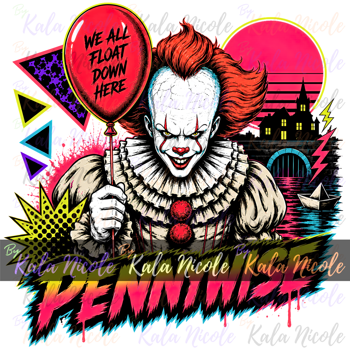 80s Neon Horror PNG | Sewer Clown Slasher PNG