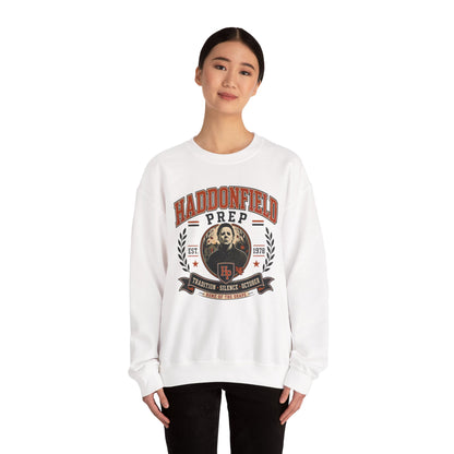 Haddonfield Prep Crewneck Sweatshirt — Retro Horror School Logo