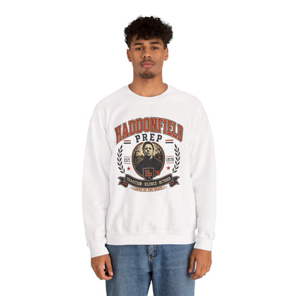 Haddonfield Prep Crewneck Sweatshirt — Retro Horror School Logo