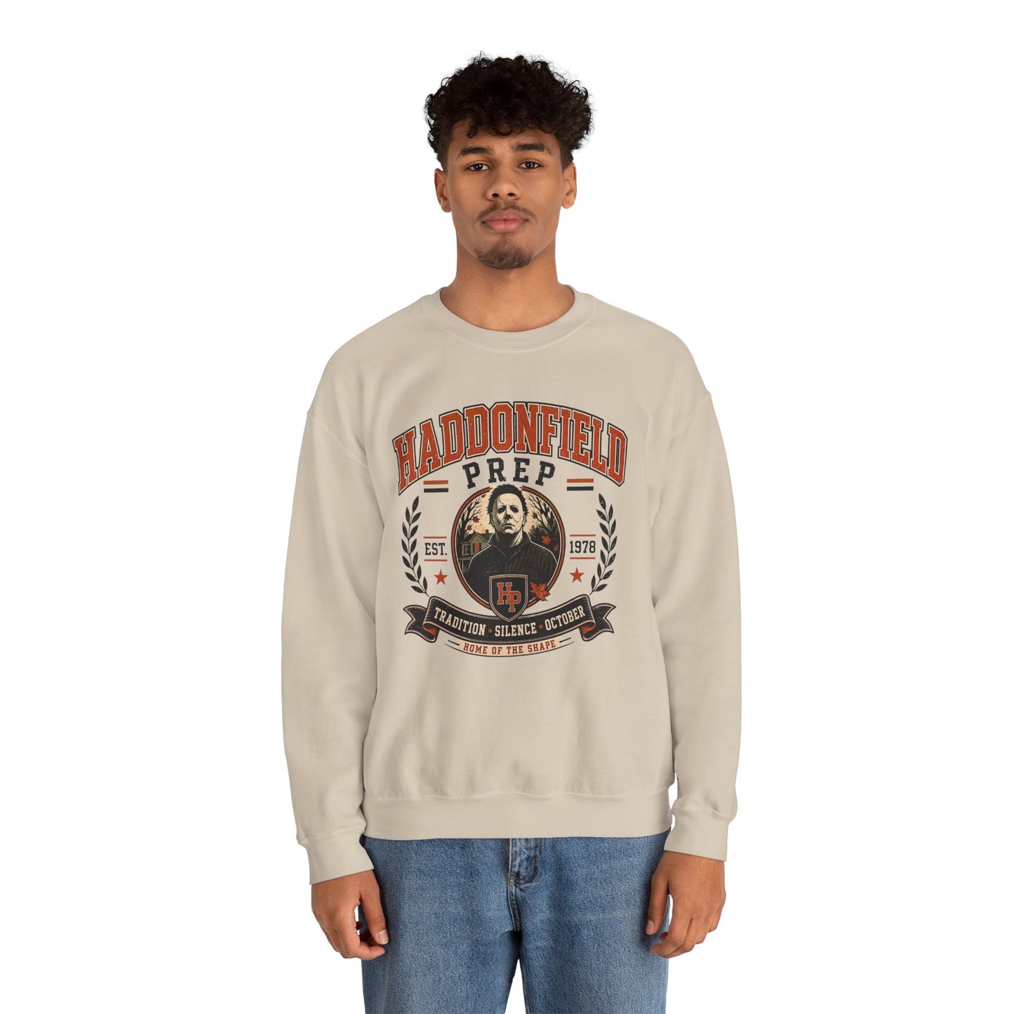 Haddonfield Prep Crewneck Sweatshirt — Retro Horror School Logo