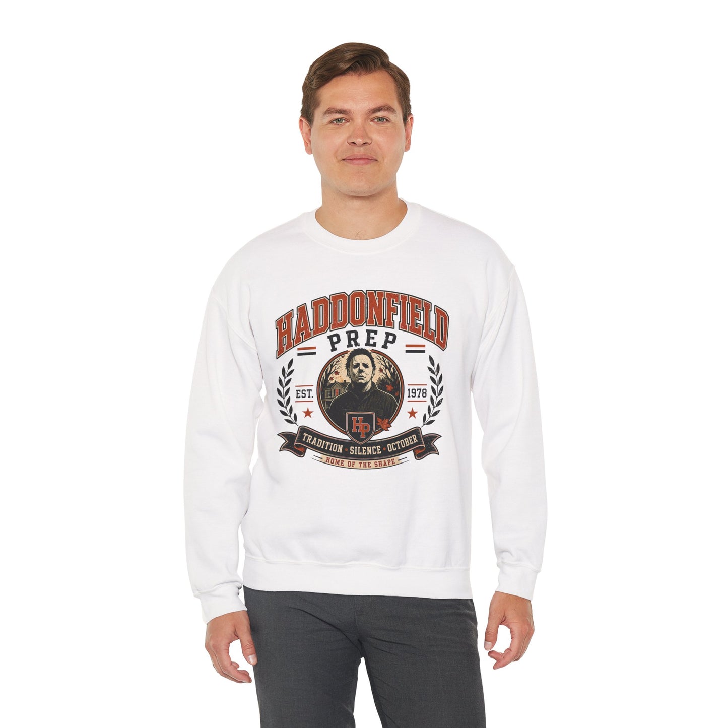 Haddonfield Prep Crewneck Sweatshirt — Retro Horror School Logo