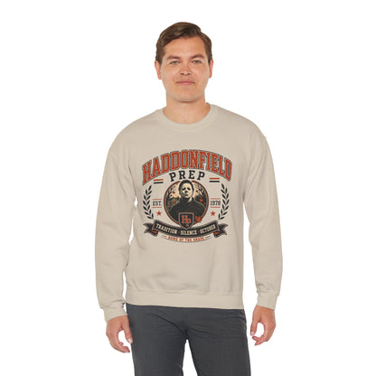 Haddonfield Prep Crewneck Sweatshirt — Retro Horror School Logo